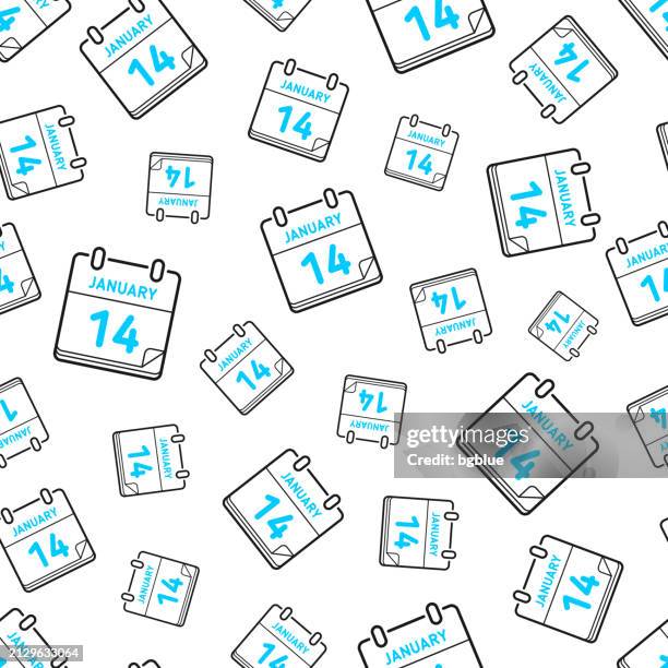 january 14. seamless pattern. line icons on white background - same day stock illustrations