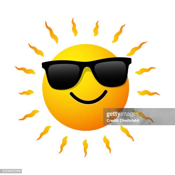 sonnenemotion mit sonnenbrille - sonnenbrille stock-grafiken, -clipart, -cartoons und -symbole