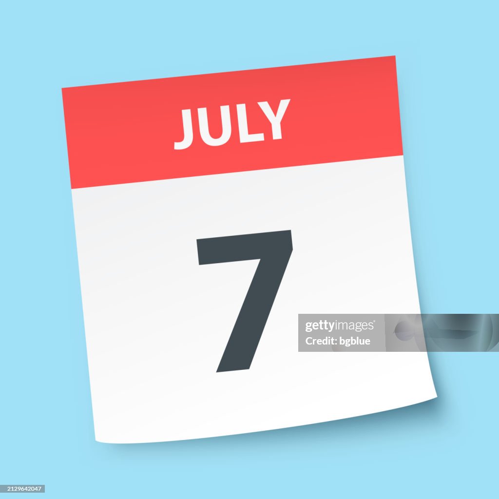 7 de julio - Calendario diario sobre fondo azul