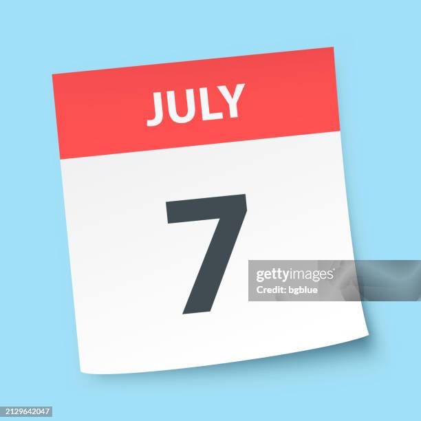 illustrazioni stock, clip art, cartoni animati e icone di tendenza di 7 luglio - calendario giornaliero su sfondo blu - calendario