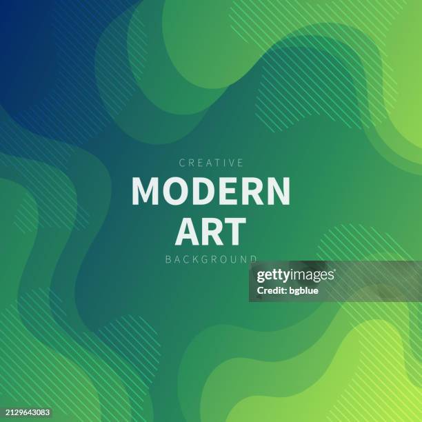 fluid abstract design with green gradient - trendy background - dramatic dark blue background stock illustrations