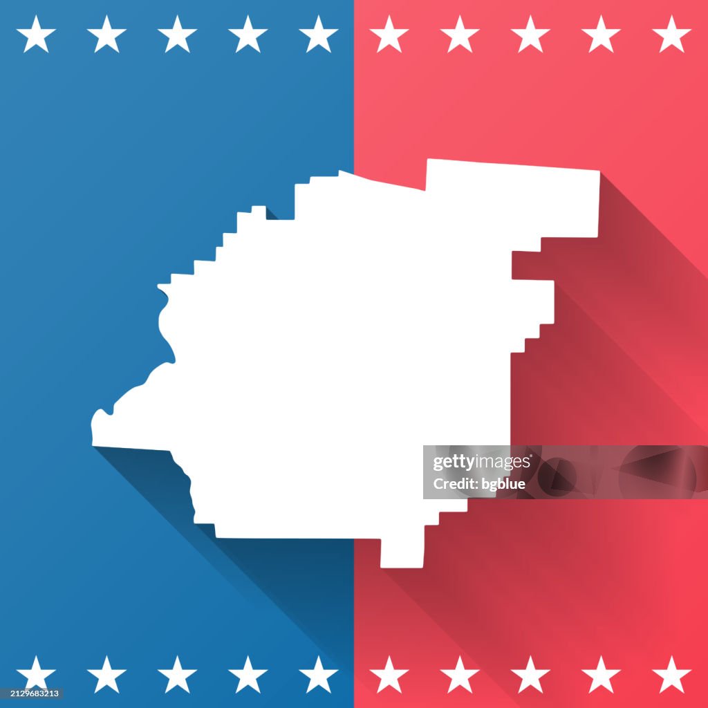 Calhoun County, Alabama. Map on blue and red background