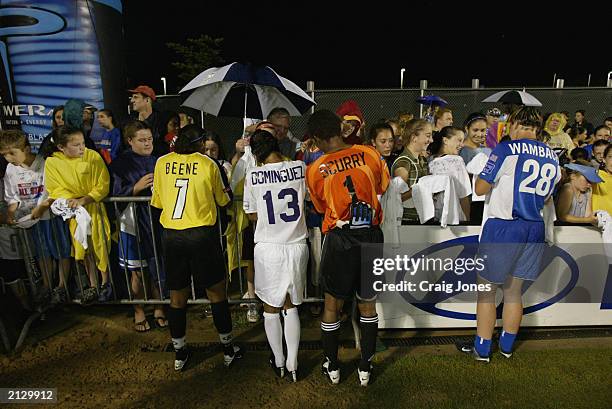 LaKeysia Beene of the San Jose Cyberrays, Maribel Dominguez of the Atlanta Beat, Briana Scurry of the Atlanta Beat and Abby Wambach of the Washington...