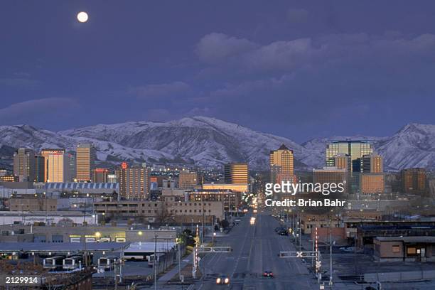 General view of the Salt Lake City skyline taken during the 2002 Winter Olympic Games on February 18, 2002 in Salt Lake CIty, Utah.