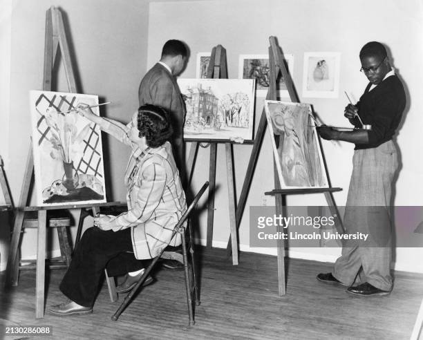 Lincoln University students participate in an art class in Merion Station, PA. Lincoln University held classes at this location in cooperation with...