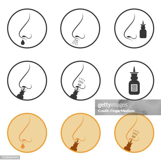 nose and nasal spray vector set - nasal spray stock illustrations