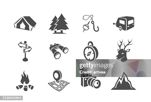Camping three dimensional icon set Camping three dimensional icon set