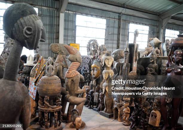 View of some of the pieces of African art being stored at the Harris County Reed Road Warehouse by Precinct 1 Commissioner Rodney Ellis is shown...