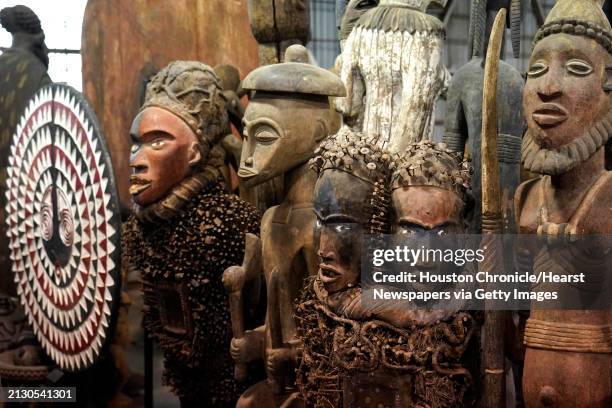 View of some of the pieces of African art being stored at the Harris County Reed Road Warehouse by Precinct 1 Commissioner Rodney Ellis is shown...