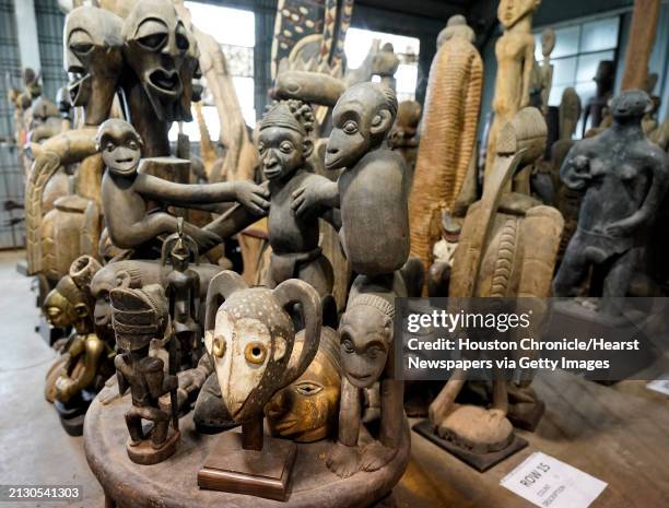 View of some of the pieces of African art being stored at the Harris County Reed Road Warehouse by Precinct 1 Commissioner Rodney Ellis is shown...