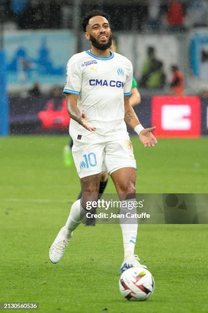 Pierre-Emerick Aubameyang of Marseille during the Ligue 1 Uber Eats match between Olympique de Marseille and Paris Saint-Germain at Stade Velodrome...