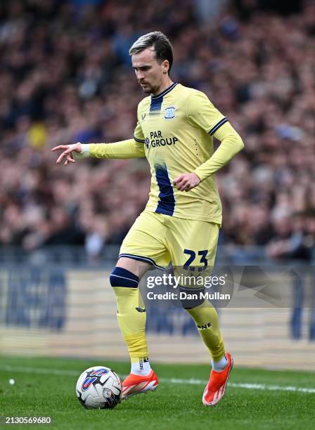 Liam Millar of Preston North End controls the ball during the Sky Bet Championship match between Birmingham City and Preston North End at St Andrews...