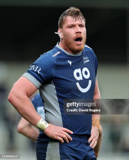 Cobus Wiese of Sale Sharks looks on during the Gallagher Premiership Rugby match between Sale Sharks and Exeter Chiefs at the AJ Bell Stadium on...