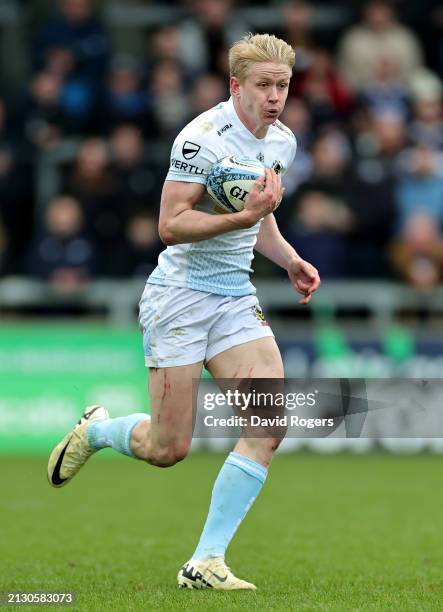 Josh Hodge of Exeter Chiefs runs with the ball during the Gallagher Premiership Rugby match between Sale Sharks and Exeter Chiefs at the AJ Bell...