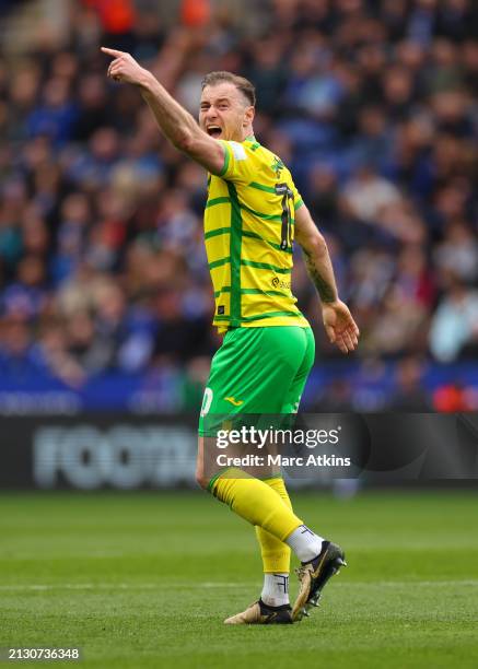 Ashley Barnes of Norwich City during the Sky Bet Championship match between Leicester City and Norwich City at The King Power Stadium on April 01,...