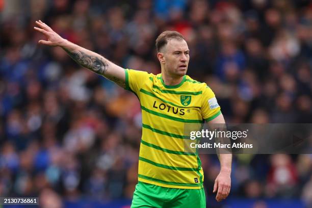 Ashley Barnes of Norwich City during the Sky Bet Championship match between Leicester City and Norwich City at The King Power Stadium on April 01,...