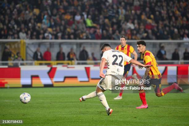 Houssem Aouar of AS Roma misses a goal during the Serie A TIM match between US Lecce and AS Roma - Serie A TIM at Stadio Via del Mare on April 01,...