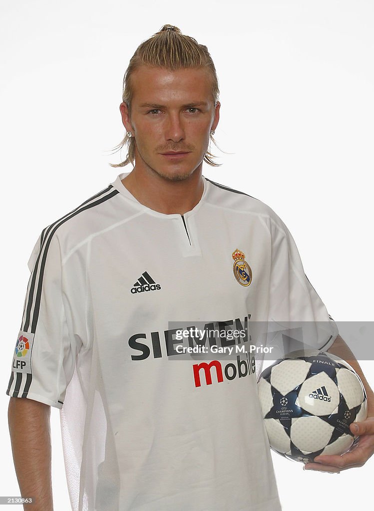 Beckham Real Football player David Beckham wears his Real Madrid, #23 shirt on ...