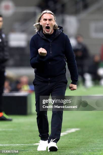 Davide Nicola, Head Coach of Empoli FC, reacts during the Serie A TIM match between FC Internazionale and Empoli FC at Stadio Giuseppe Meazza on...