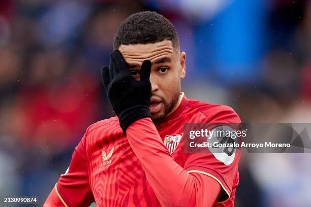 Yousseff En-Nesyri of Sevilla FC reac during the LaLiga EA Sports match between Getafe CF and Sevilla FC at Coliseum Alfonso Perez on March 30, 2024...