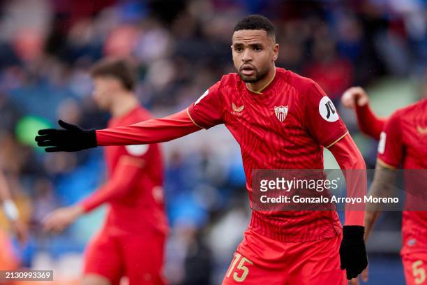 Yousseff En-Nesyri of Sevilla FC gestures during the LaLiga EA Sports match between Getafe CF and Sevilla FC at Coliseum Alfonso Perez on March 30,...