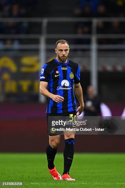 Carlos Augusto of FC Internazionale, in action, looks on during the Serie A TIM match between FC Internazionale and Empoli FC at Stadio Giuseppe...
