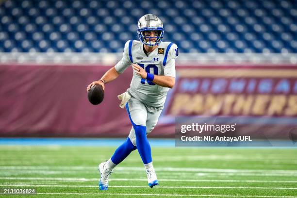 Mccarron of the St. Louis Battlehawks looks to pass the ball against the Michigan Panthers at Ford Field on March 30, 2024 in Detroit, Michigan.