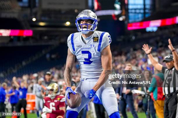 Marcell Ateman of the St. Louis Battlehawks celebrates after catching a pass for a touchdown during the fourth quarter against the Michigan Panthers...