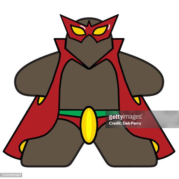 male superhero wearing a cape shaped meeple - heroes icon stock pictures, royalty-free photos & images