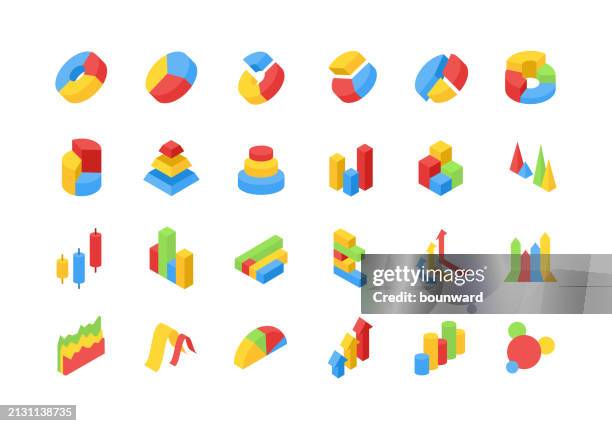3d infographic elements flat icons - isometric projection graph stock illustrations