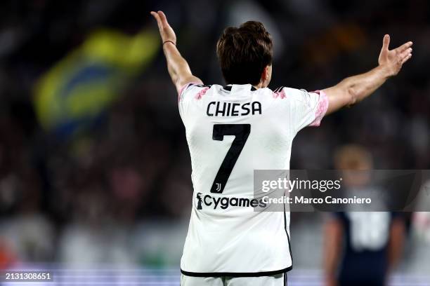 Federico Chiesa of Juventus Fc gestures during the Coppa Italia semi-final first leg match between Juventus Fc and Ss Lazio. Juventus Fc wins 2-0...