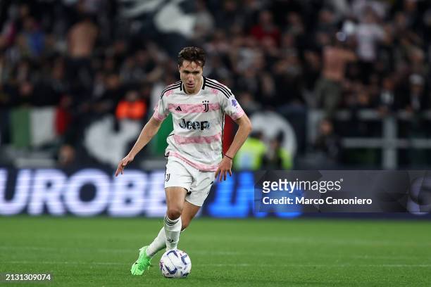 Federico Chiesa of Juventus Fc in action during the Coppa Italia semi-final first leg match between Juventus Fc and Ss Lazio. Juventus Fc wins 2-0...