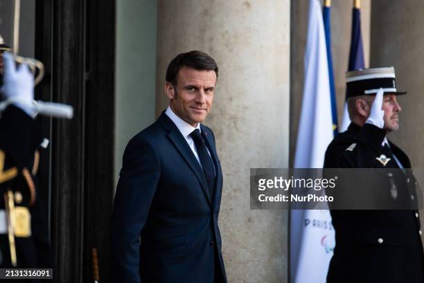 President Emmanuel Macron is receiving Austrian Chancellor Karl Nehammer for a bilateral summit at the Elysee Palace in Paris, France, on April 4,...