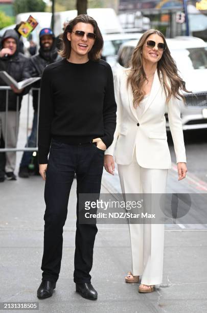Damian Hurley and Elizabeth Hurley are seen on April 04, 2024 in New York City.