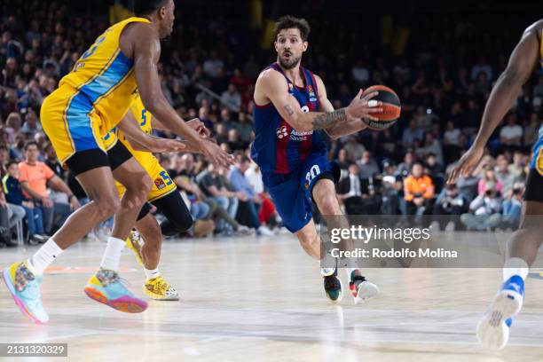 Nicolas Laprovittola, #20 of FC Barcelona in action during the Turkish Airlines EuroLeague Regular Season Round 33 match between FC Barcelona and...