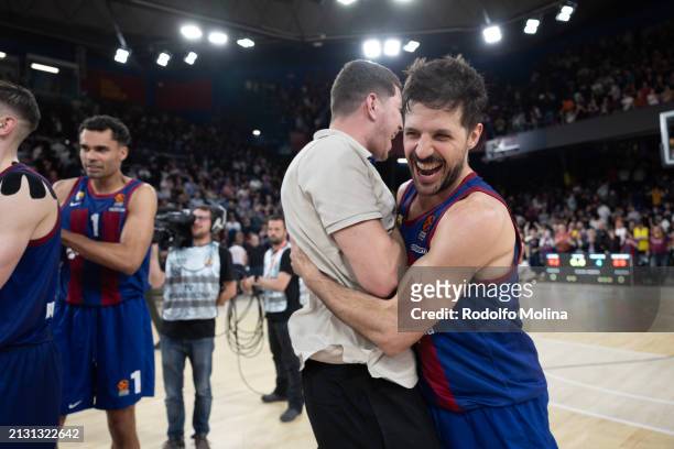 Nicolas Laprovittola, #20 of FC Barcelona celebrates at the end of the Turkish Airlines EuroLeague Regular Season Round 33 match between FC Barcelona...