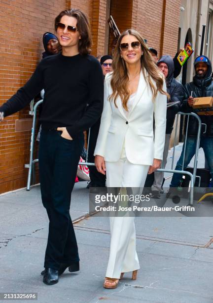 Damian Hurley and Elizabeth Hurley are seen exiting 'The View' Show on April 04, 2024 in New York City.