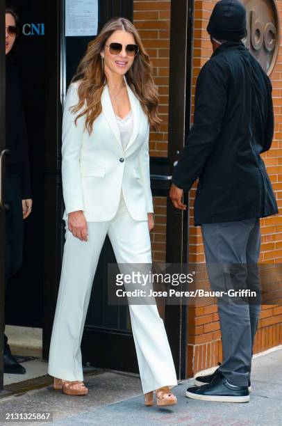 Elizabeth Hurley is seen exiting 'The View' Show on April 04, 2024 in New York City.