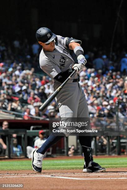 New York Yankees outfielder Aaron Judge takes a swing during a MLB game between the Arizona Diamondbacks and New York Yankees on April 3 at Chase...