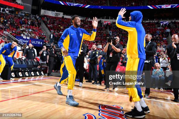 Andrew Wiggins of the Golden State Warriors is introduced before the game against the Houston Rockets on April 4, 2024 at the Toyota Center in...