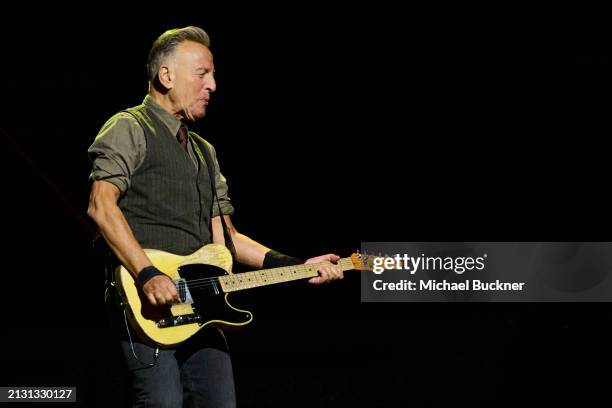 Bruce Springsteen at the Bruce Springsteen And The E Street Band concert held at the Kia Forum on April 4, 2024 in Los Angeles, California.