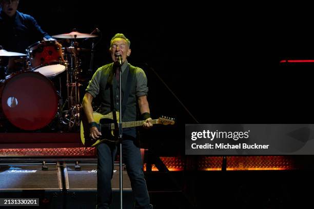 Bruce Springsteen at the Bruce Springsteen And The E Street Band concert held at the Kia Forum on April 4, 2024 in Los Angeles, California.