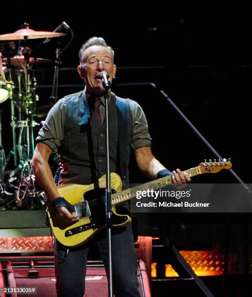 Bruce Springsteen at the Bruce Springsteen And The E Street Band concert held at the Kia Forum on April 4, 2024 in Los Angeles, California.