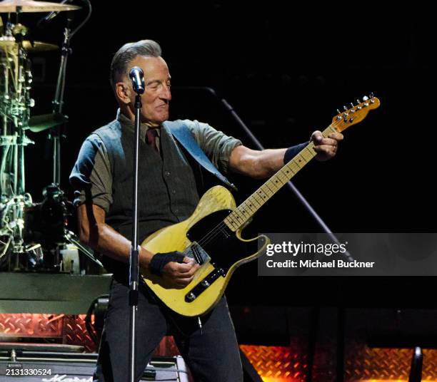 Bruce Springsteen at the Bruce Springsteen And The E Street Band concert held at the Kia Forum on April 4, 2024 in Los Angeles, California.