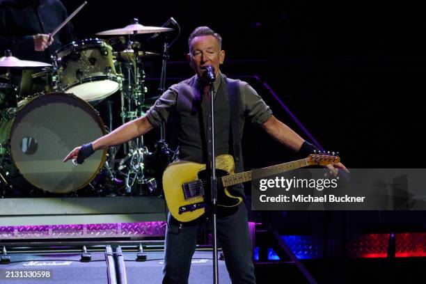Bruce Springsteen at the Bruce Springsteen And The E Street Band concert held at the Kia Forum on April 4, 2024 in Los Angeles, California.