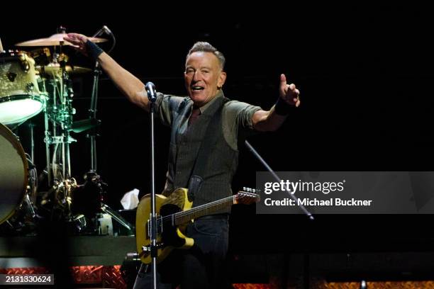 Bruce Springsteen at the Bruce Springsteen And The E Street Band concert held at the Kia Forum on April 4, 2024 in Los Angeles, California.