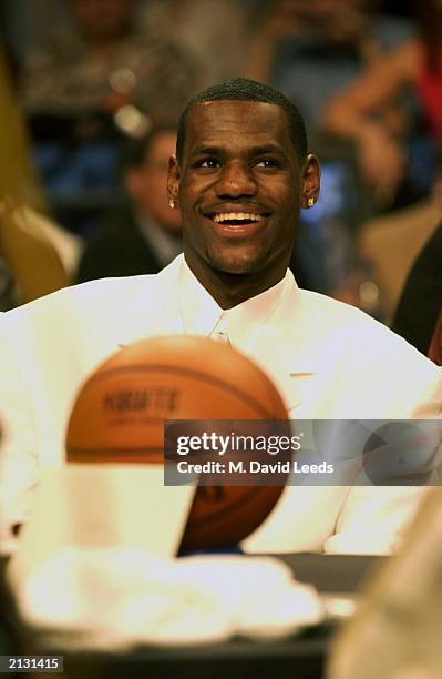 LeBron James smiles before the start of the 2003 NBA Draft at Paramount Theater at Madison Square Garden on June 26, 2003 in New York, New York. NOTE...