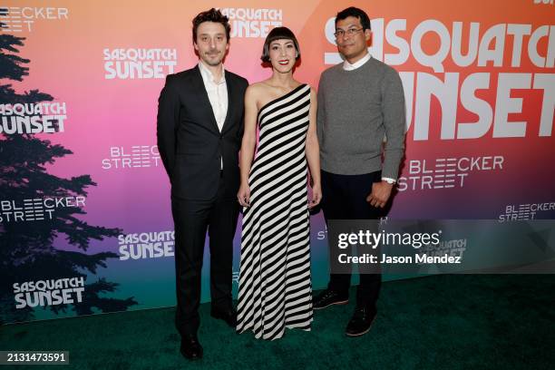 Josh Lambert, Yvonne Lambert and Toto Miranda attend "Sasquatch Sunset" New York premiere at Metrograph on April 01, 2024 in New York City.