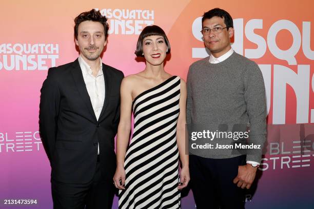 Josh Lambert, Yvonne Lambert and Toto Miranda attend "Sasquatch Sunset" New York premiere at Metrograph on April 01, 2024 in New York City.