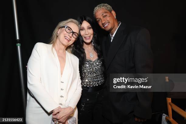 Meryl Streep, Cher, and Alexander Edwards attend the 2024 iHeartRadio Music Awards at Dolby Theatre in Los Angeles, California on April 01, 2024....